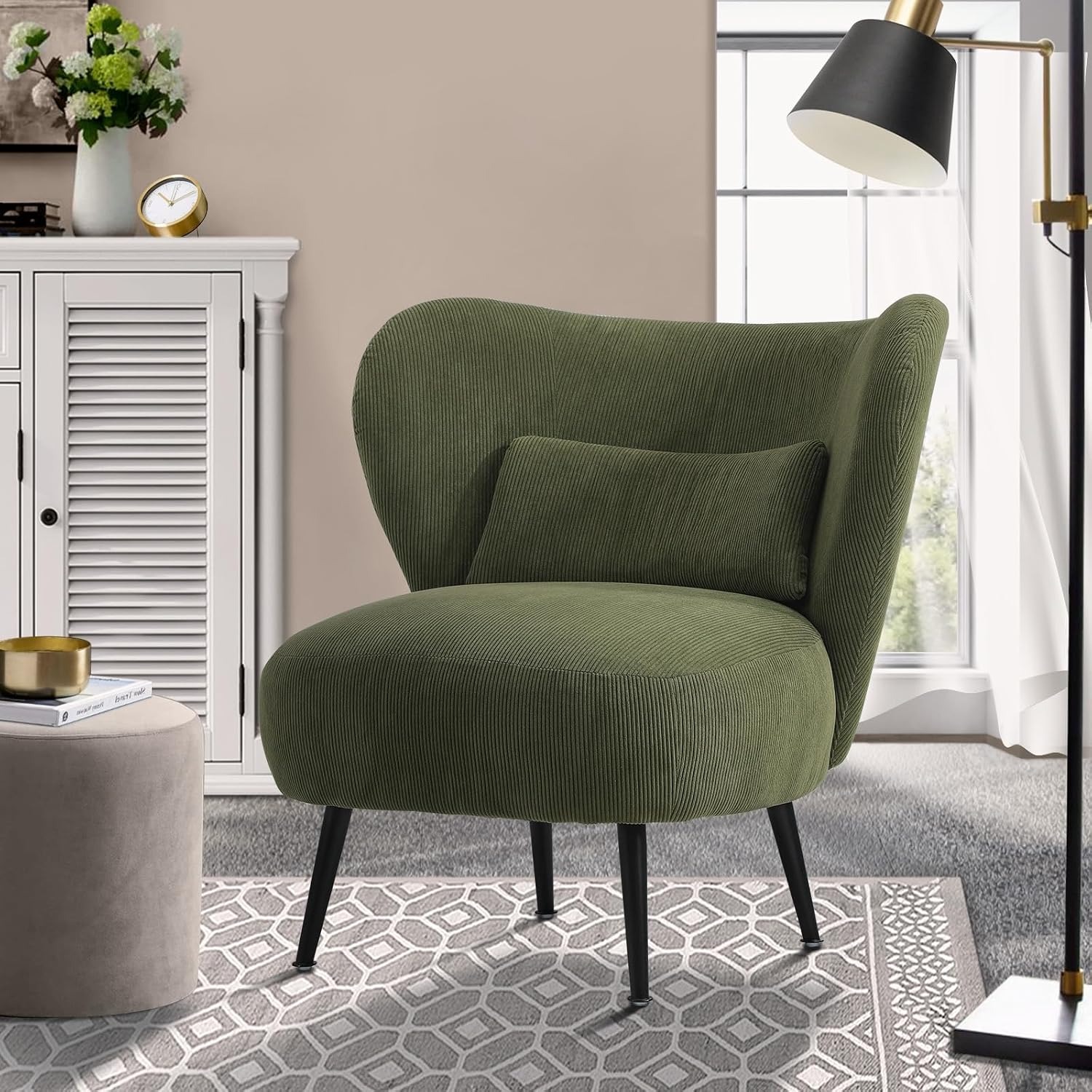 OIKITURE Green Velvet Wingback Armchair