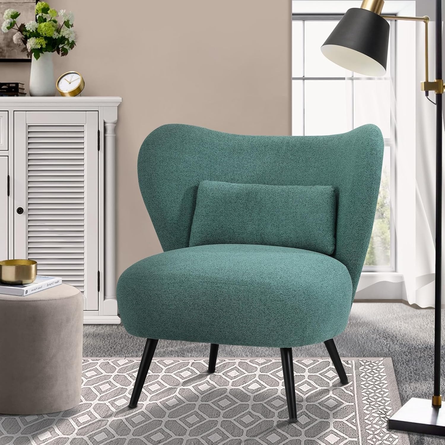 OIKITURE Green Velvet Wingback Armchair