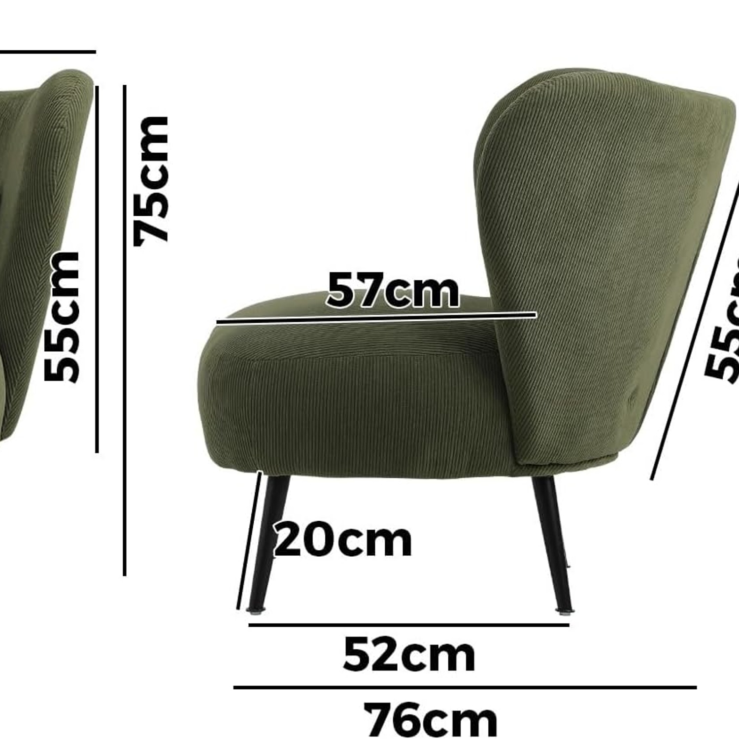 OIKITURE Green Velvet Wingback Armchair