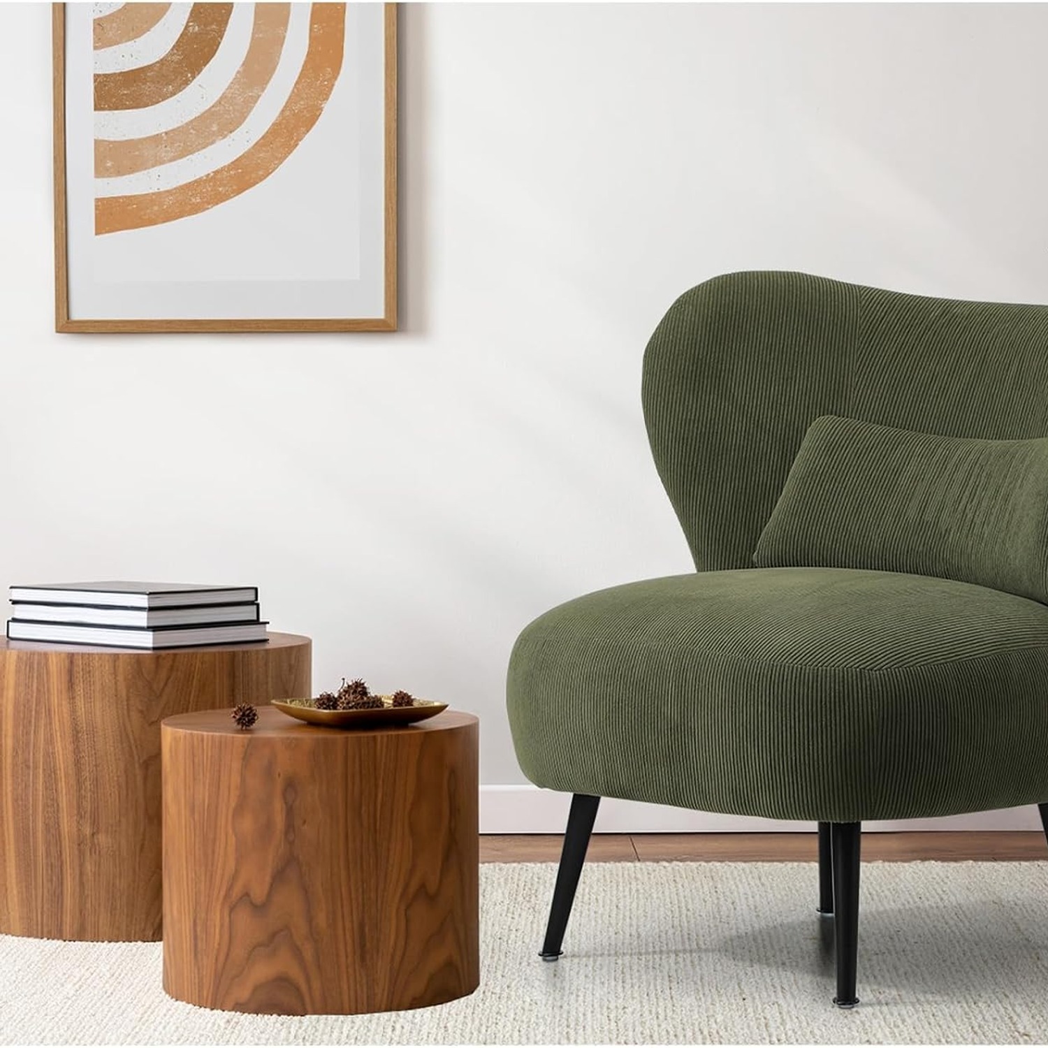 OIKITURE Green Velvet Wingback Armchair