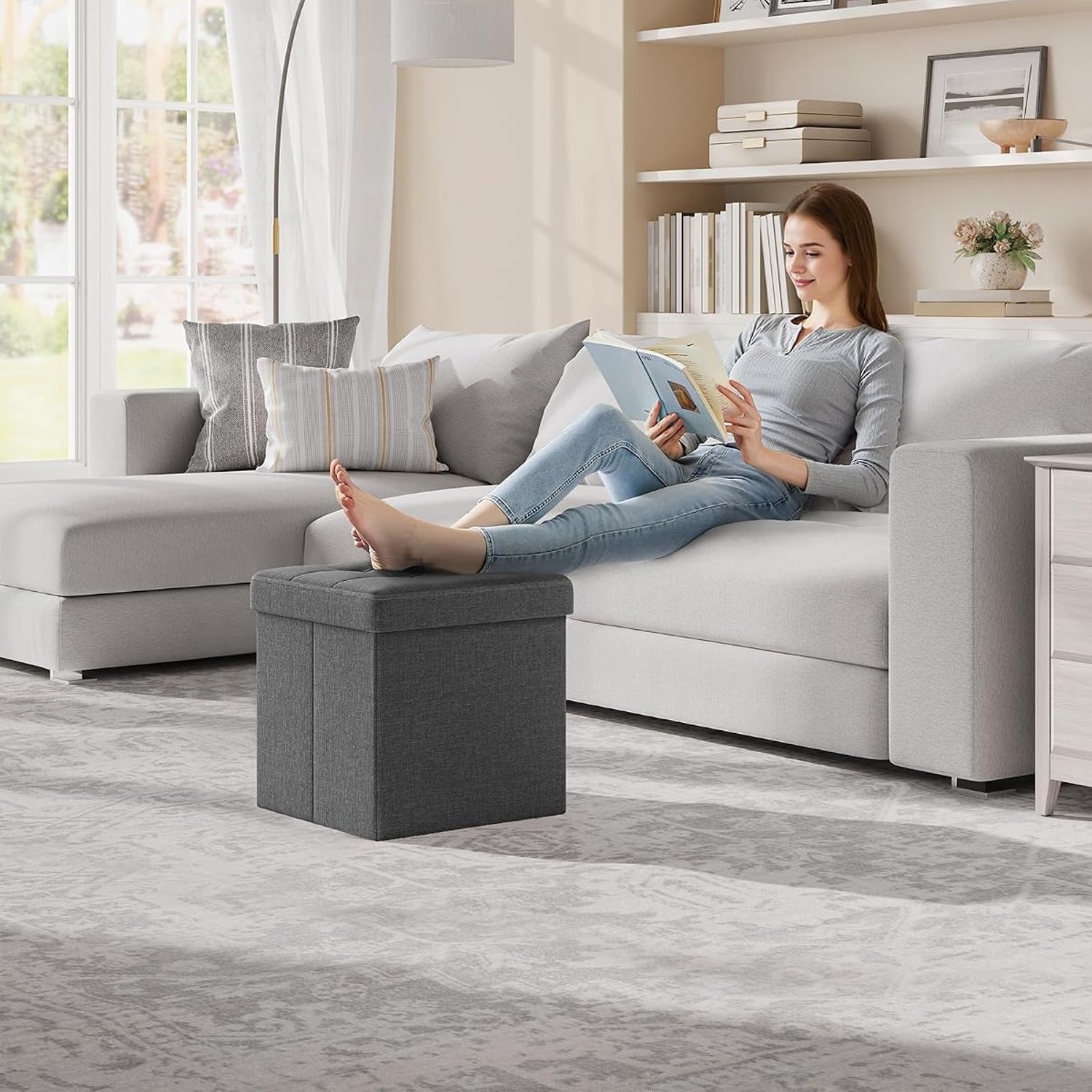 SONGMICS Folding Storage Ottoman
