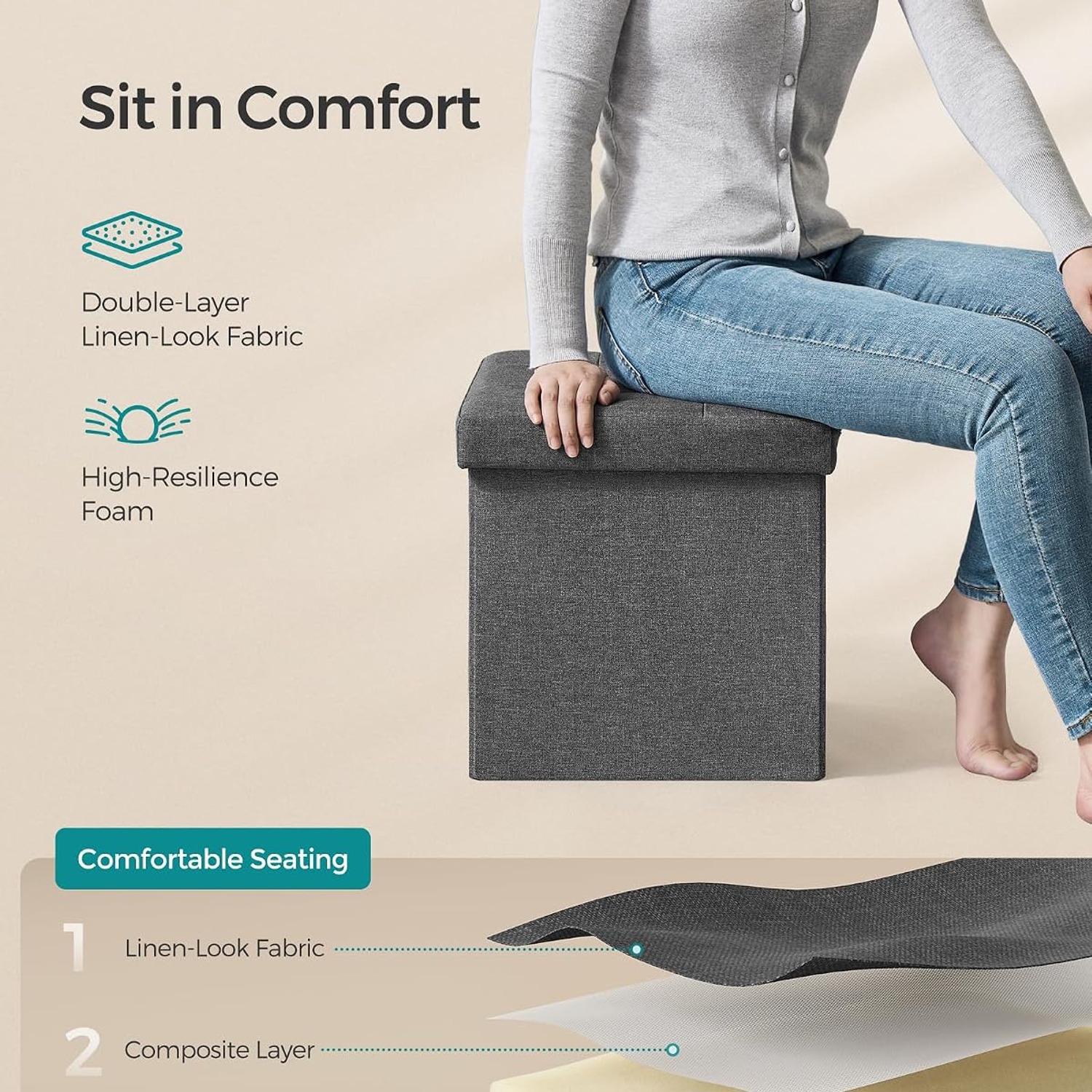 SONGMICS Folding Storage Ottoman