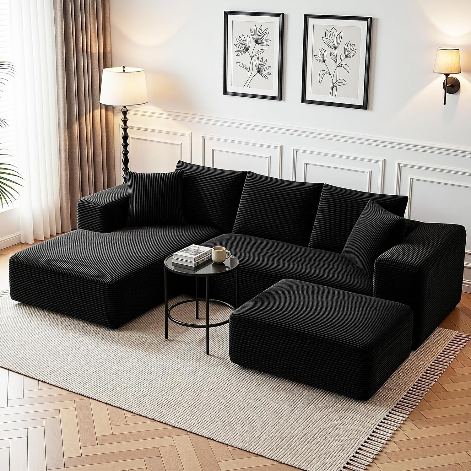 Artiss Folding Floor Sofa Bed, 2 Seater Corduroy Convertible Lounge in Grey: image 9