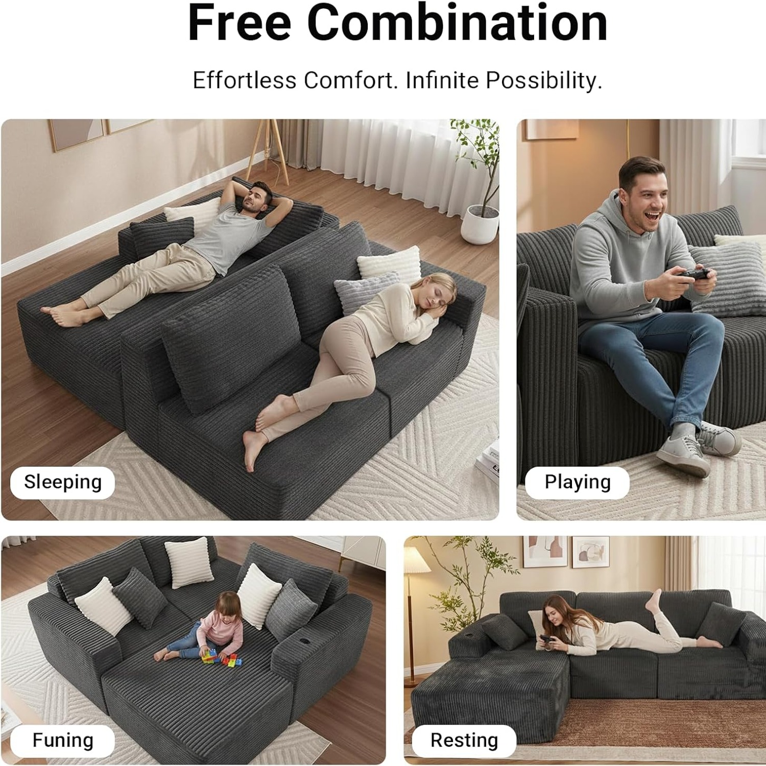 L-Shaped Modular Lounge with Left-Facing Chaise