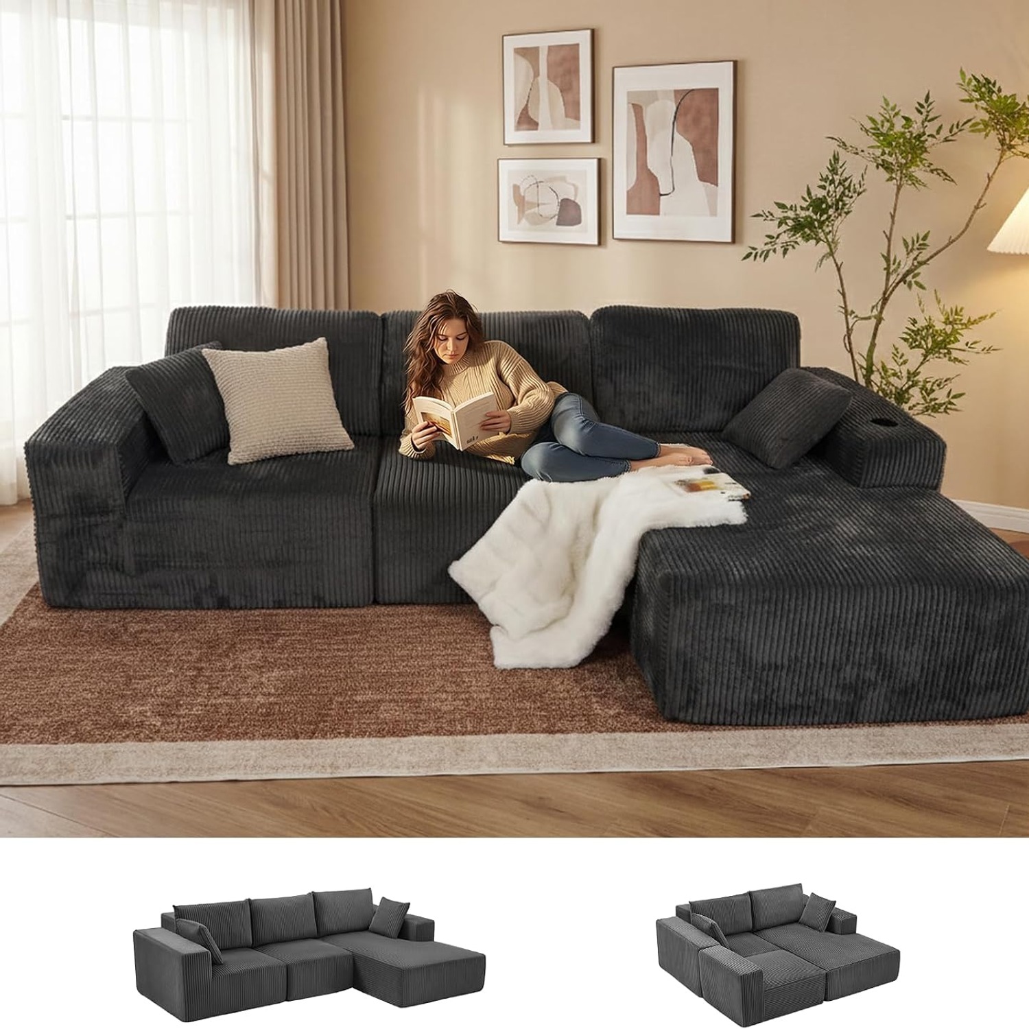L-Shaped Modular Lounge with Left-Facing Chaise: image 9
