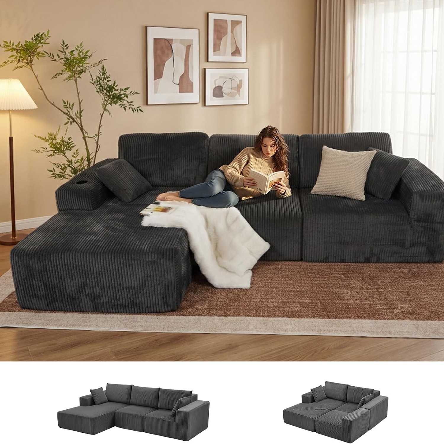 L-Shaped Modular Lounge with Left-Facing Chaise