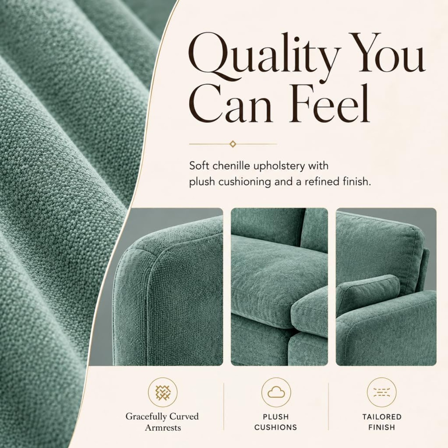 Three Seater Chenille Fabric Lounge