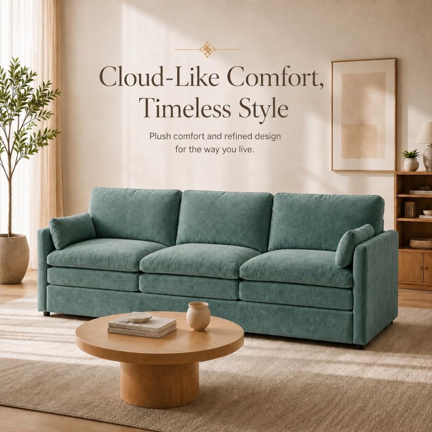 Three Seater Chenille Fabric Lounge: image 7