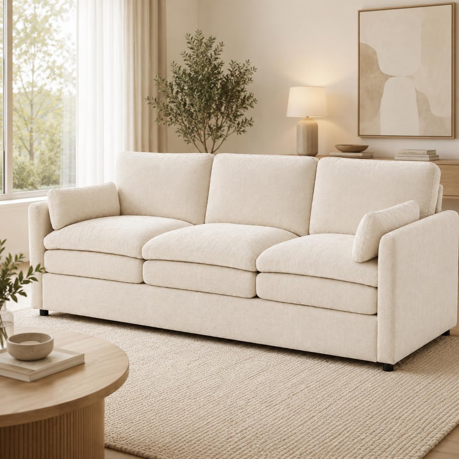 Three Seater Chenille Fabric Lounge: image 9