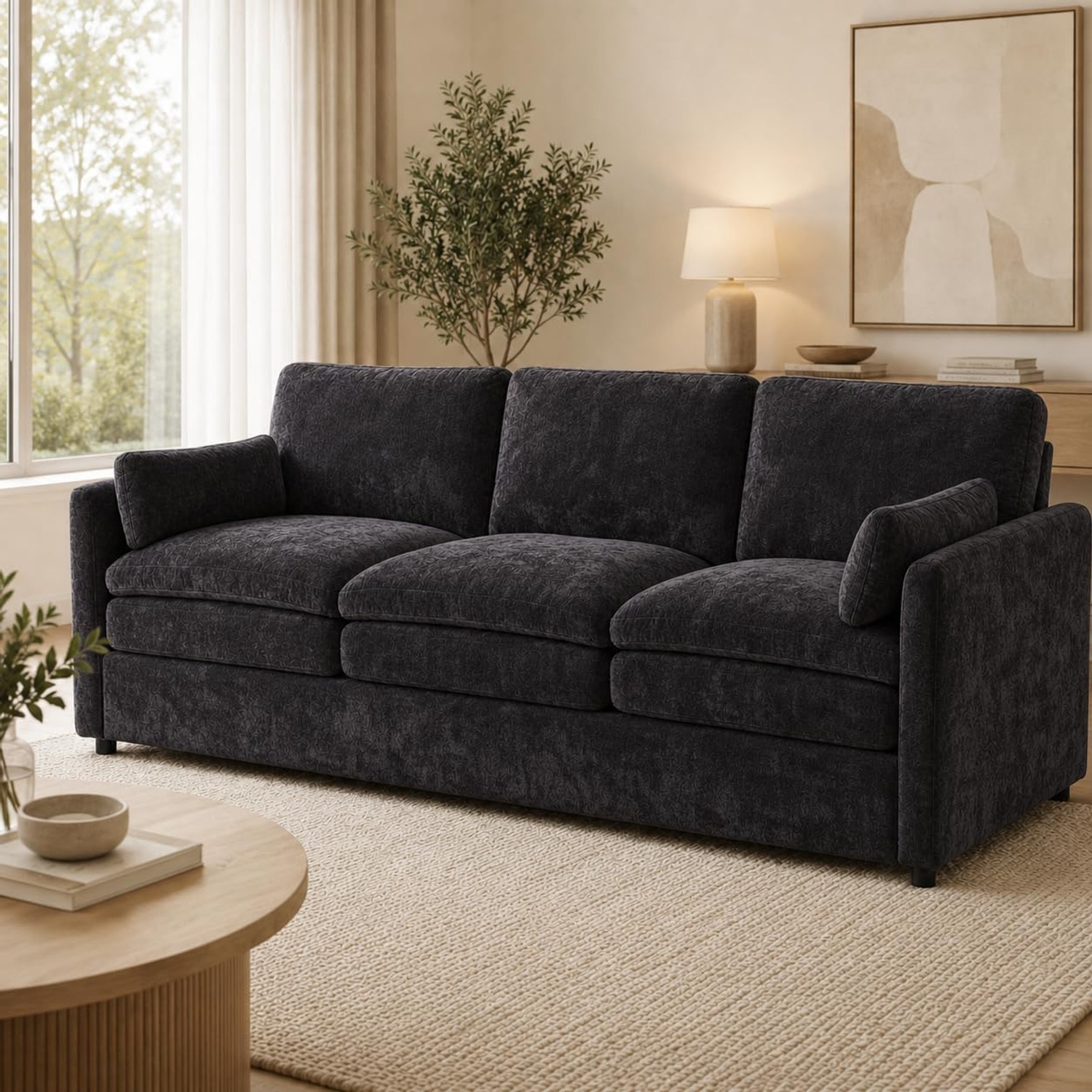 Three Seater Chenille Fabric Lounge: image 10