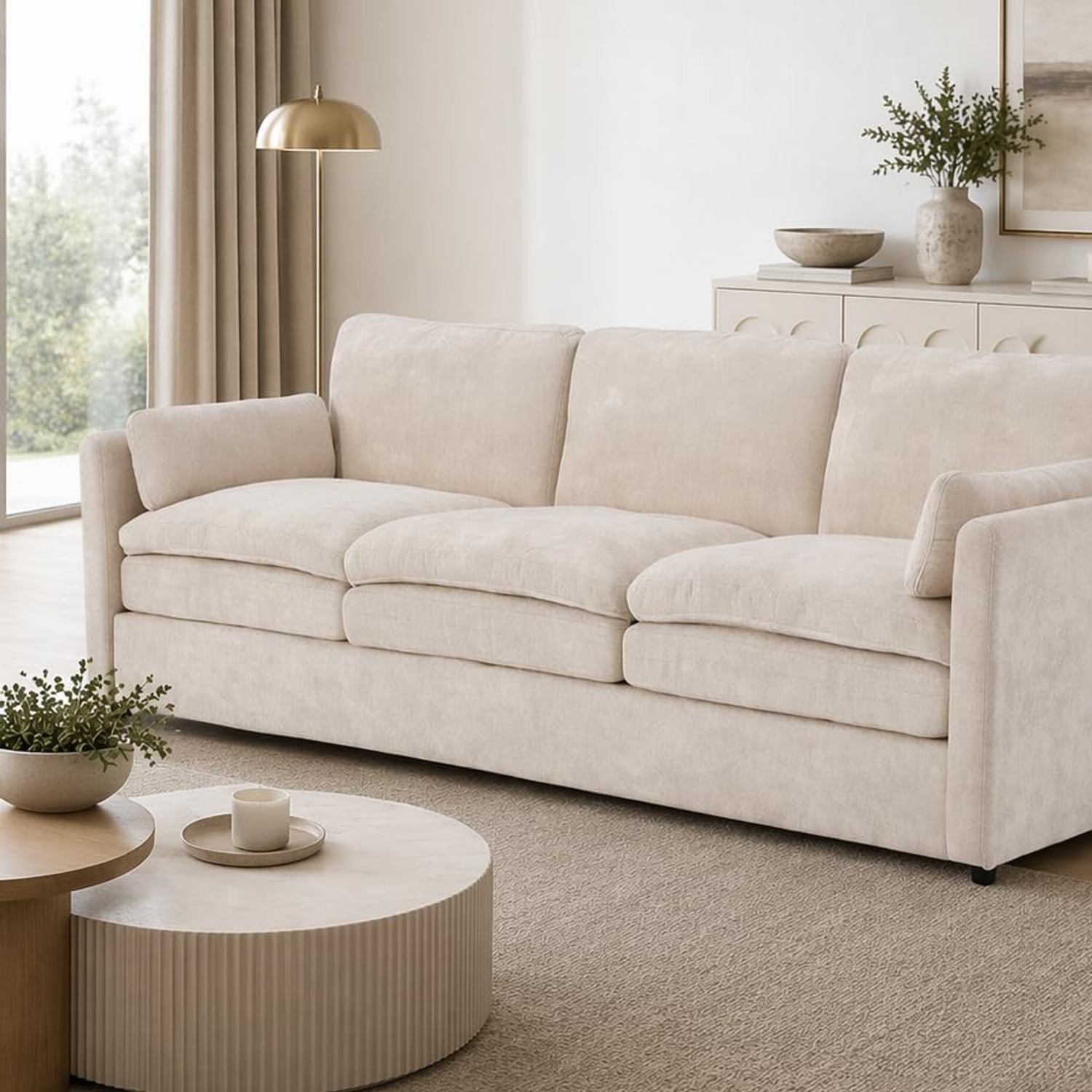 3 Seater Sofa Bed with Chenille Upholstery and Pull Out Sleeper