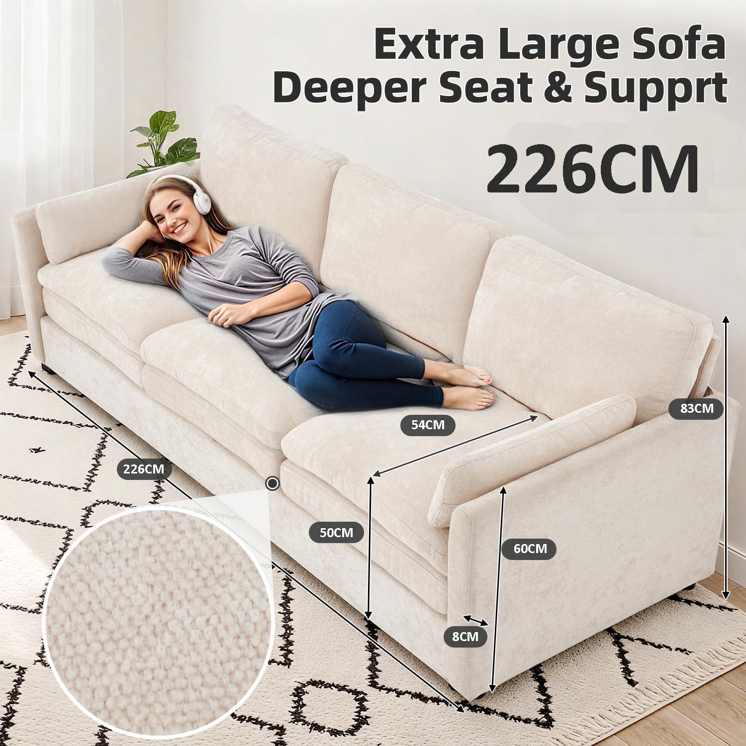 3 Seater Sofa Bed with Chenille Upholstery and Pull Out Sleeper