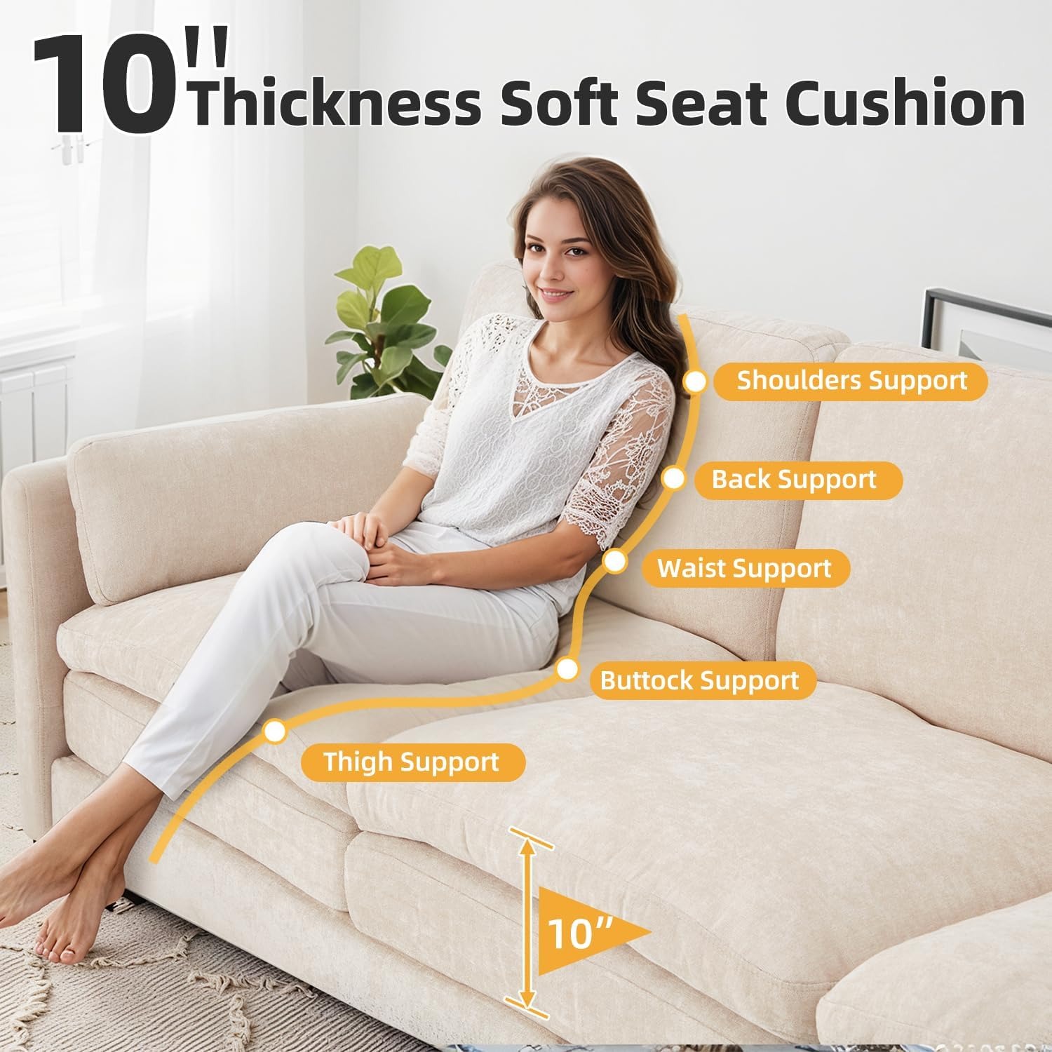 3 Seater Sofa Bed with Chenille Upholstery and Pull Out Sleeper