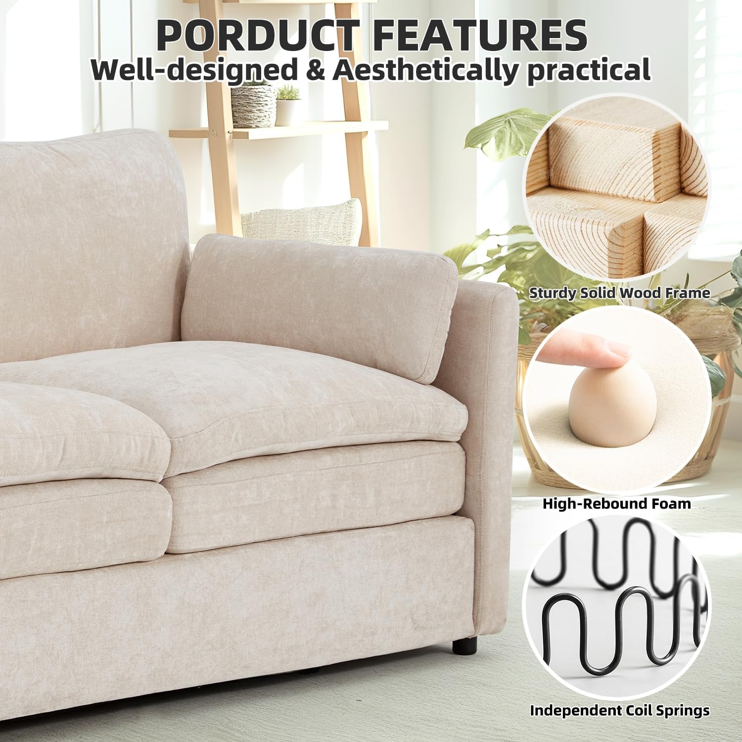 3 Seater Sofa Bed with Chenille Upholstery and Pull Out Sleeper: image 7