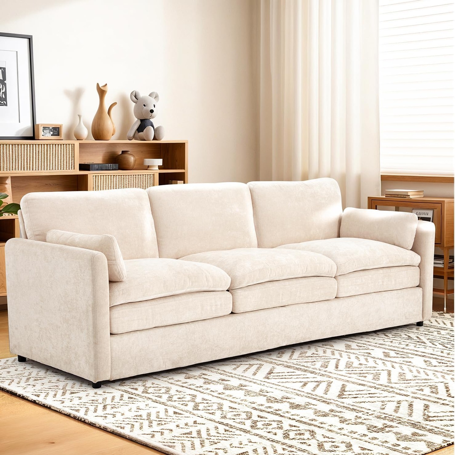 3 Seater Sofa Bed with Chenille Upholstery and Pull Out Sleeper: image 10