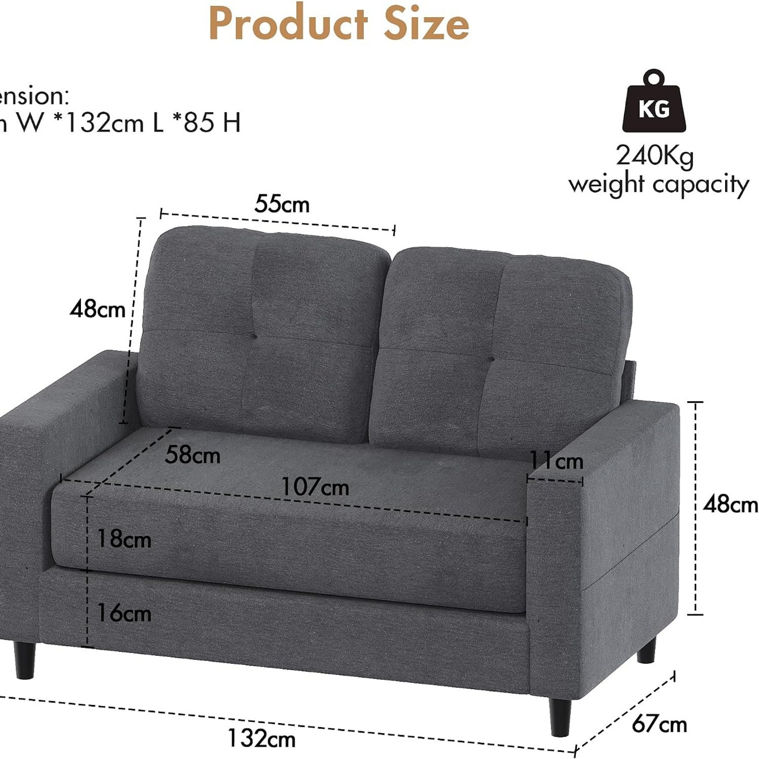 Two Seater Linen Loveseat Sofa