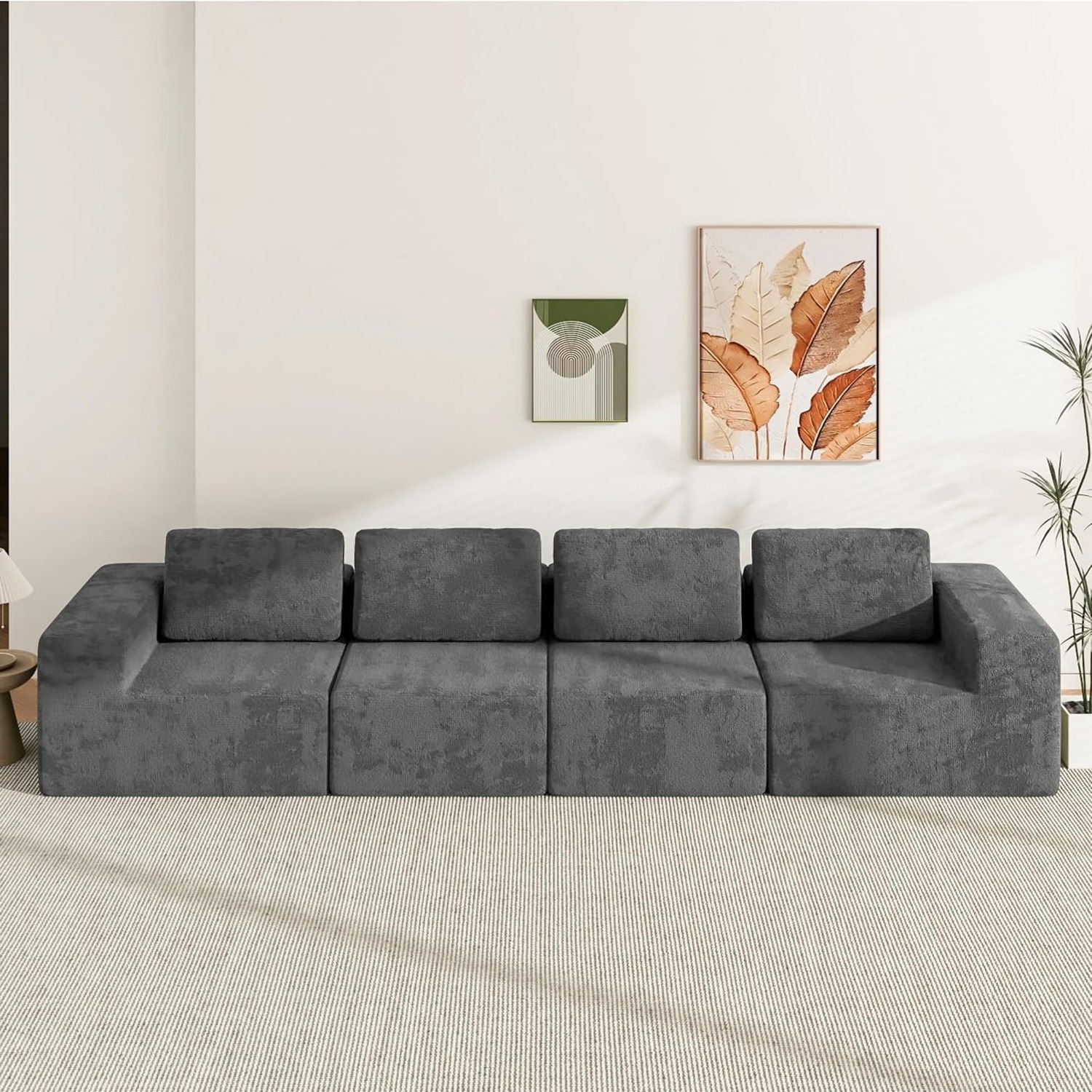 U Shaped Sectional Lounge 5 Seater Modular Chenille Sofa