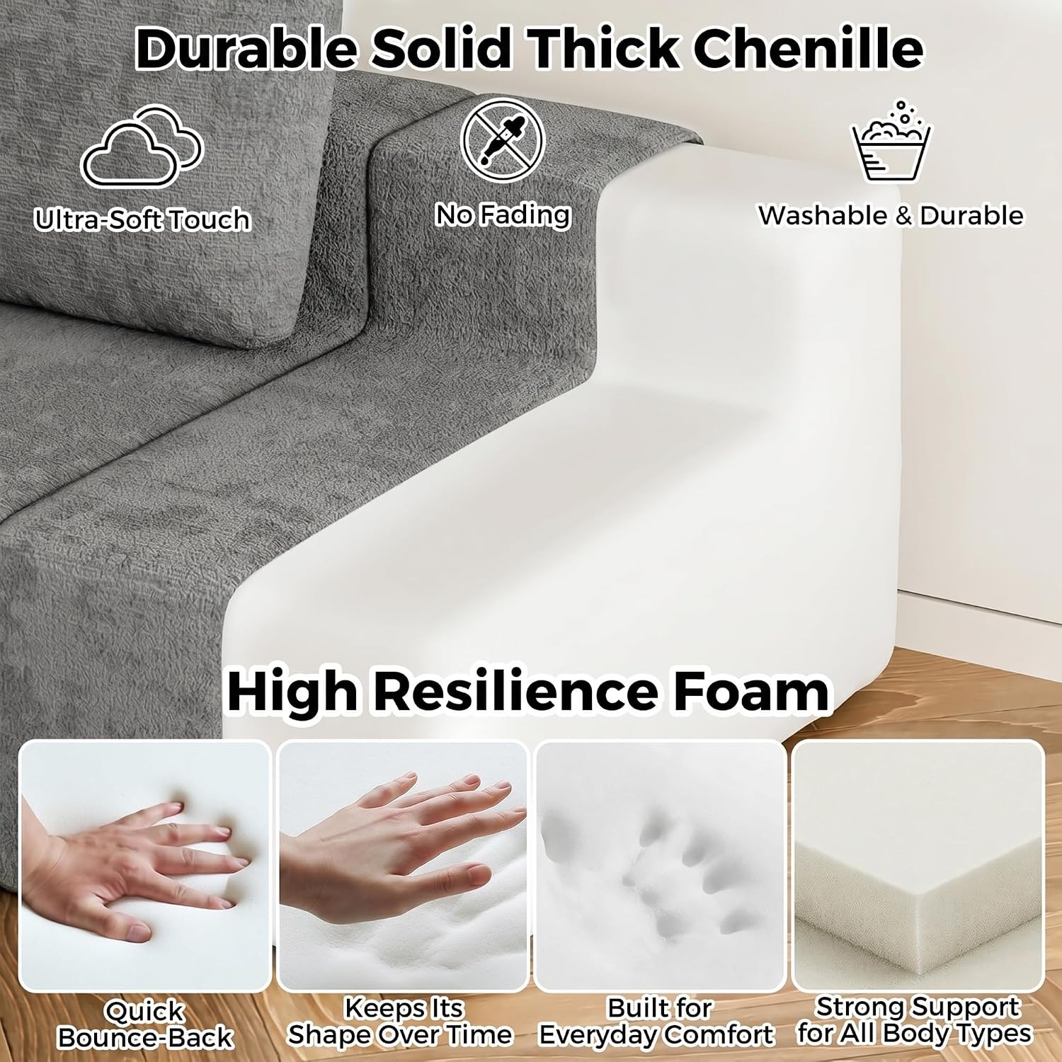 U Shaped Sectional Lounge 5 Seater Modular Chenille Sofa