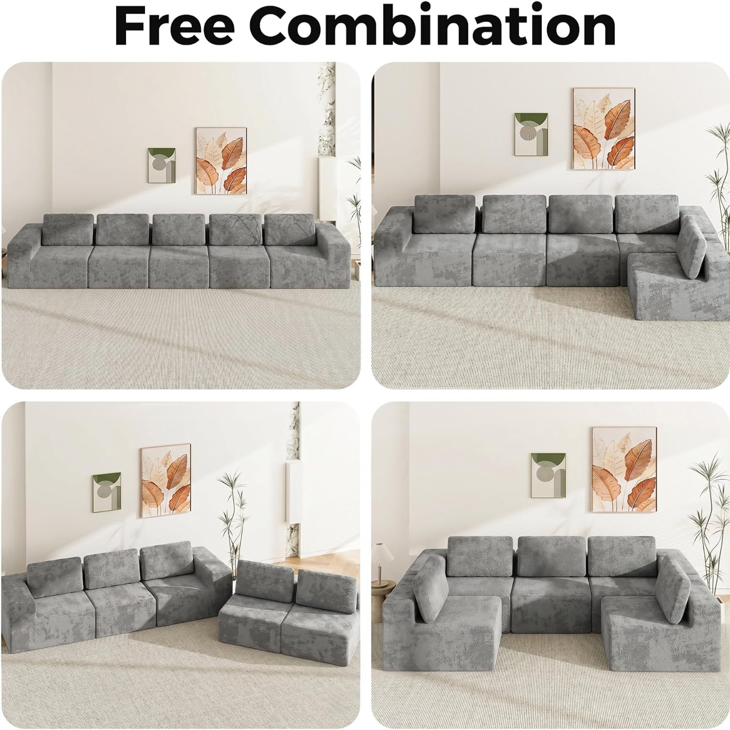 U Shaped Sectional Lounge 5 Seater Modular Chenille Sofa: image 8