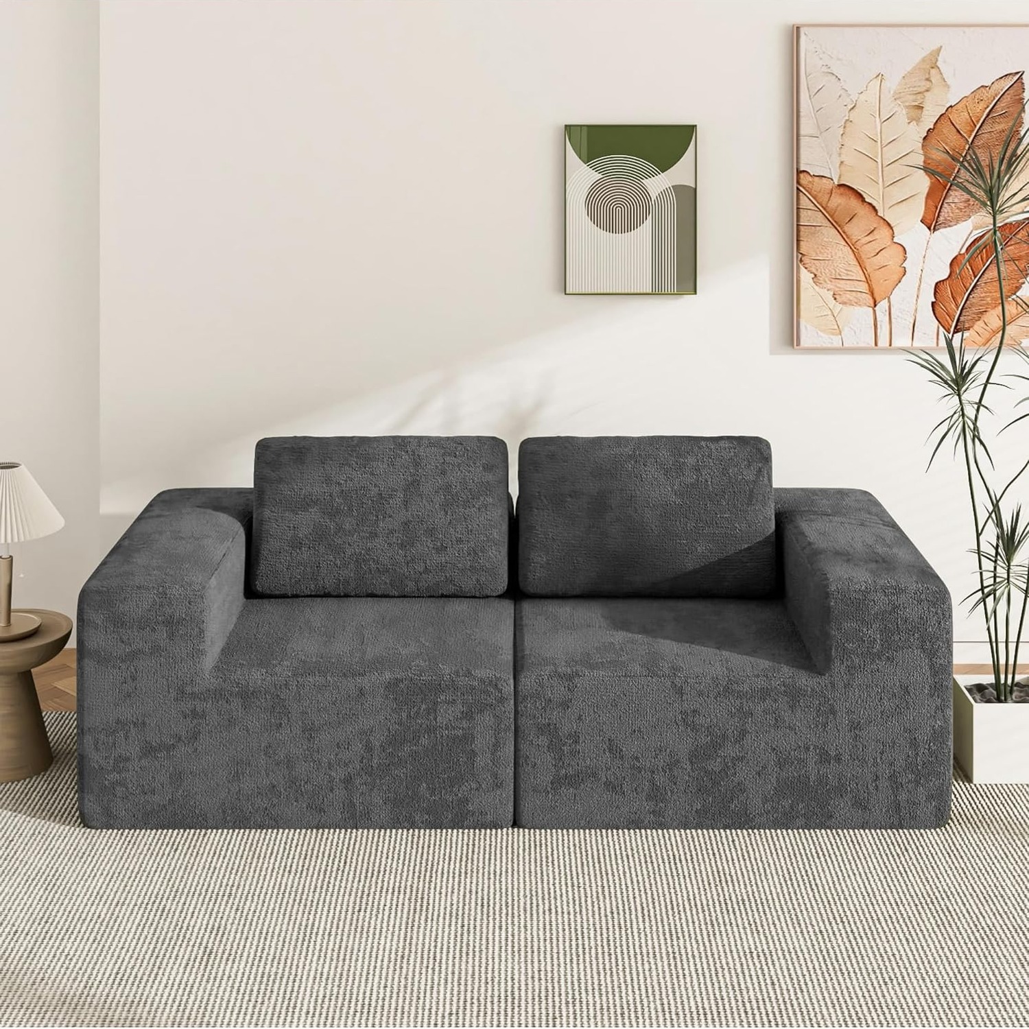 U Shaped Sectional Lounge 5 Seater Modular Chenille Sofa: image 10