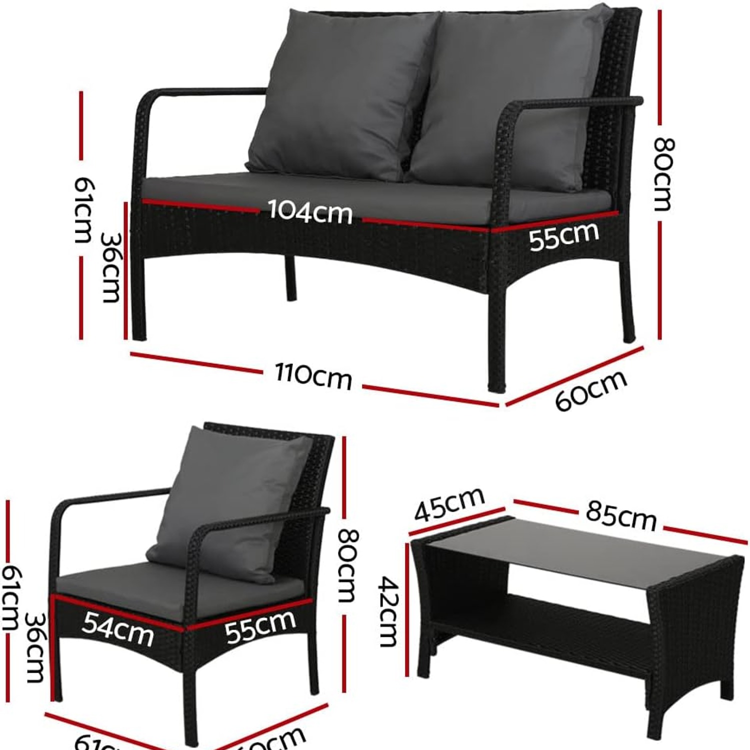 Gardeon Four-Piece Wicker Outdoor Lounge Setting: image 2